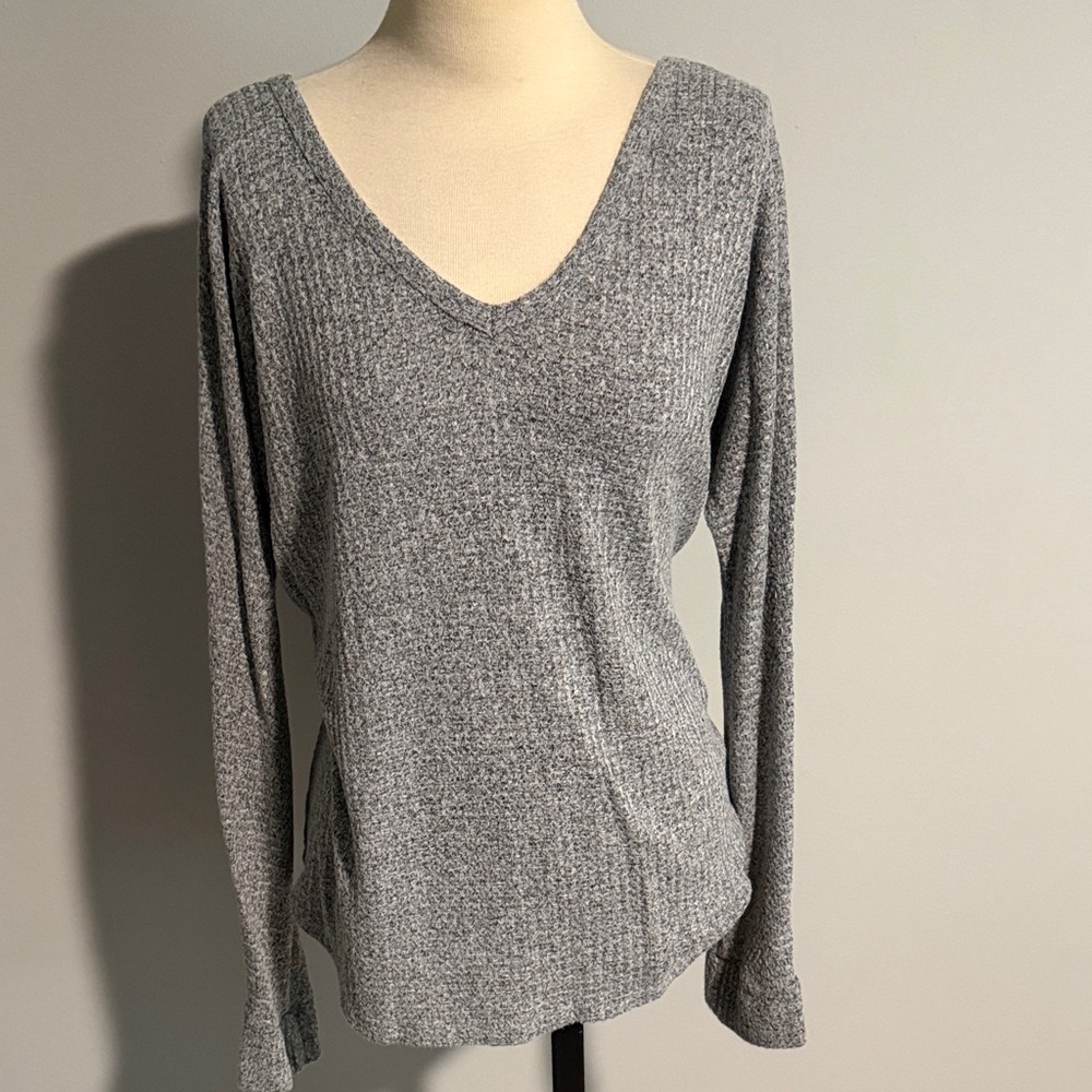 Gray V-Neck Women's Top
